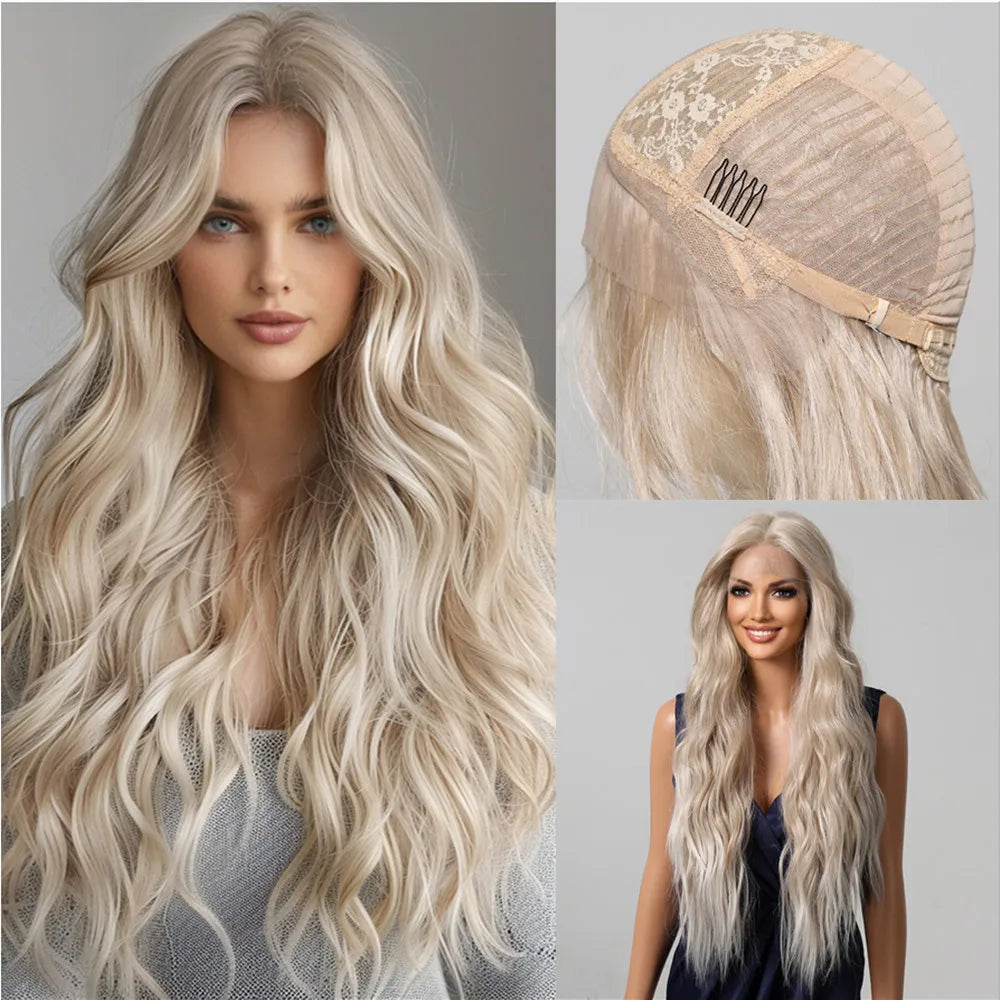 HENRY MARGU Blonde Lace Front Wigs Long Wavy